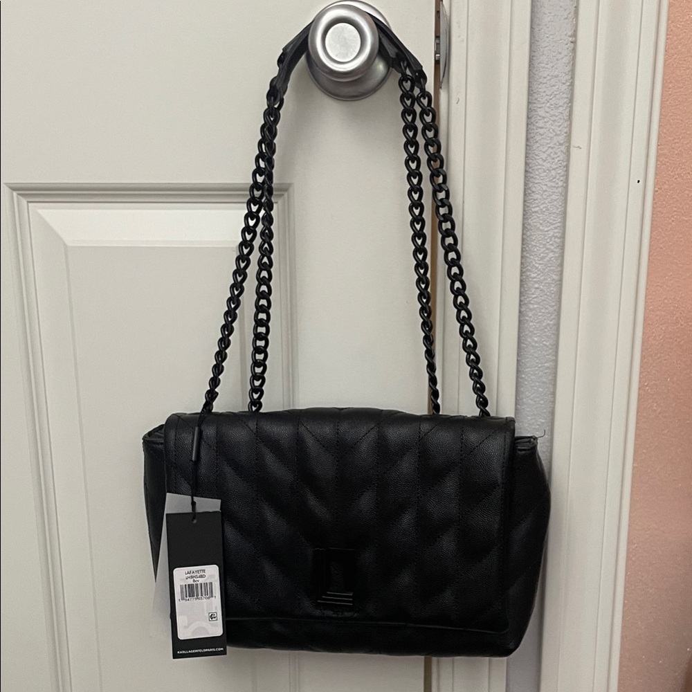 Karl Lagerfeld Black Quilted leather Shoulder Bag. NWT